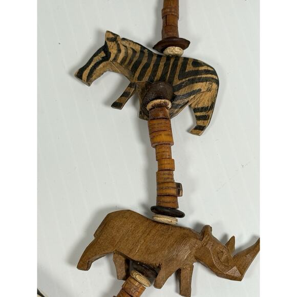 Hand Carved Wooden Necklace Beads Safari Animals Tribal 31" Zebra Elephant More - Picture 10 of 11